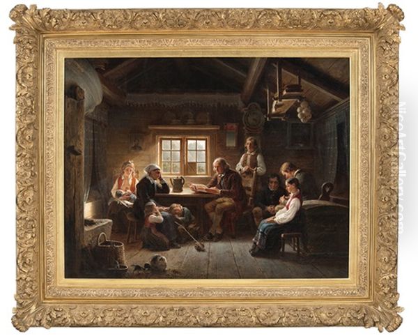 Hoytlesning Oil Painting by Bengt Nordenberg