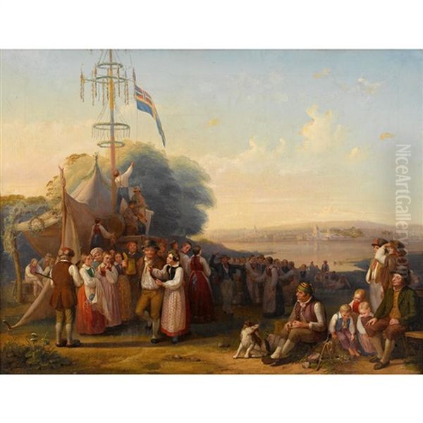 A Festive Gathering Oil Painting by Bengt Nordenberg