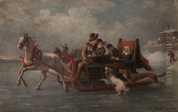 Sledging On The Ice Oil Painting by Bengt Nordenberg