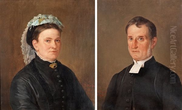 Kontraktsprosten I Konga Harad, Kyrkoherden I Tingsas Carl Gustaf Mozart (1825-1917) Och Hans Hustru Louise (1831-1911) (pair) Oil Painting by Bengt Nordenberg