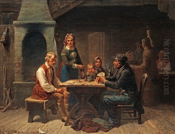 Kortspelare Oil Painting by Bengt Nordenberg