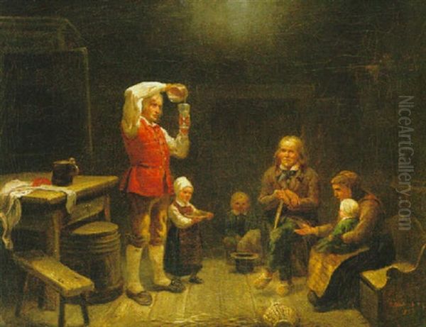 Familjescen Oil Painting by Bengt Nordenberg