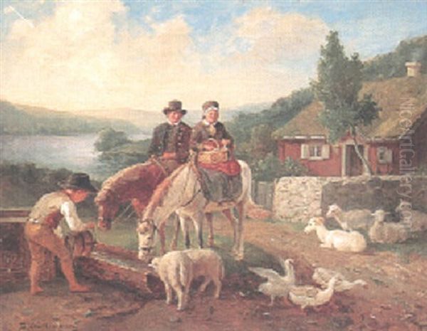 Vilopaus Under Kvallsritten Oil Painting by Bengt Nordenberg