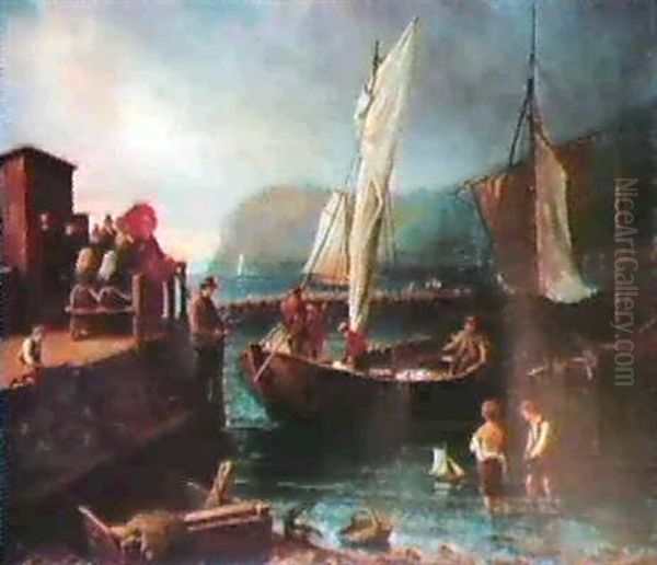 Folkliv I Hamn Oil Painting by Bengt Nordenberg