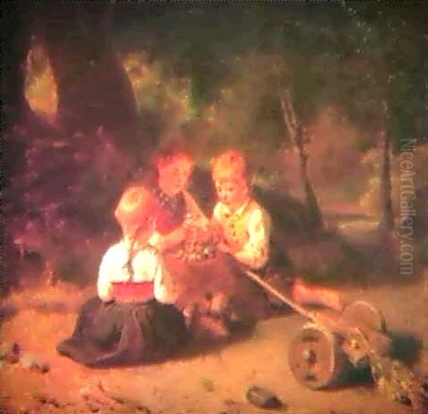 Portratt Av Konstnarens Tre Barn Oil Painting by Bengt Nordenberg