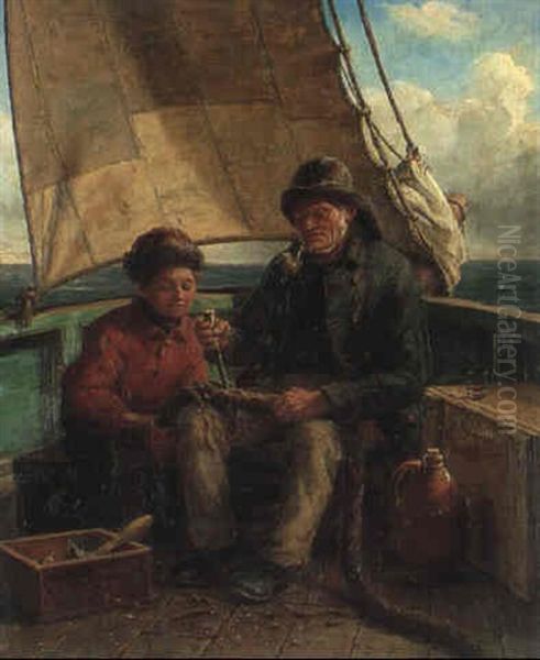 Splicing The Rope Oil Painting by Bengt Nordenberg