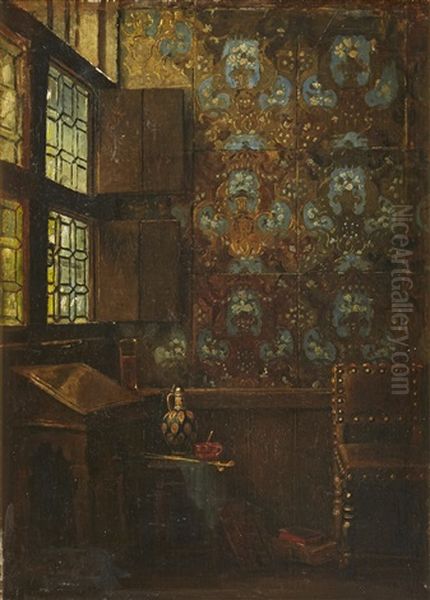 Interior Med Gyllenladertapet Oil Painting by Henrik Nordenberg