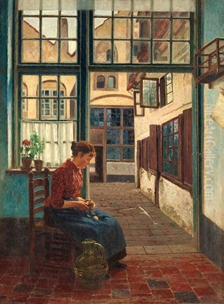 At The Kitchen Entrance Oil Painting by Henrik Nordenberg