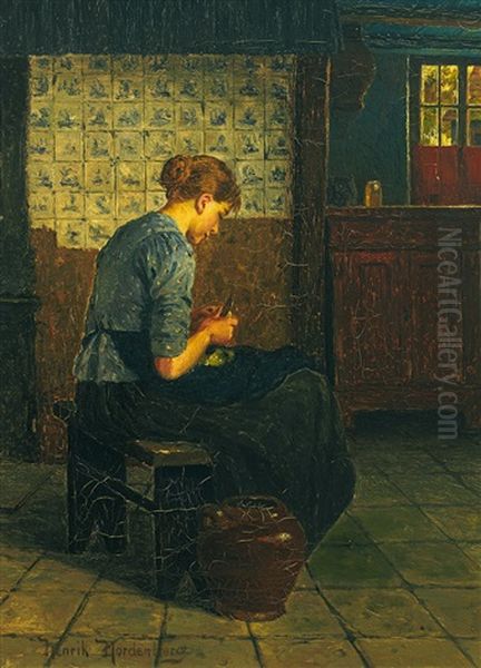 Sitzende Junge Frau In Hollandischer Kuche Oil Painting by Henrik Nordenberg