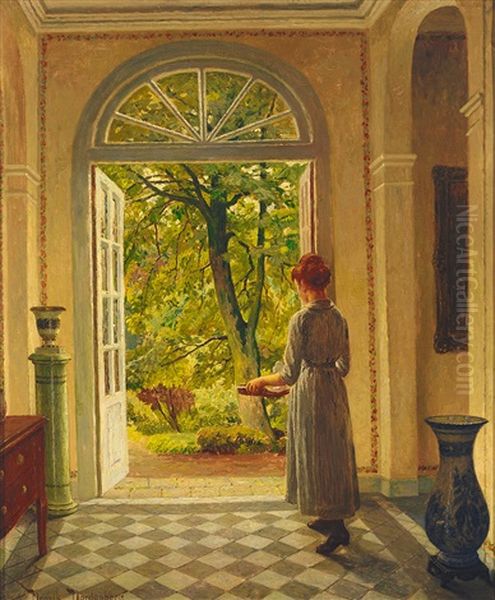 Blick Aus Dem Entree Einer Herrschaftlichen Villa In Den Garten Oil Painting by Henrik Nordenberg