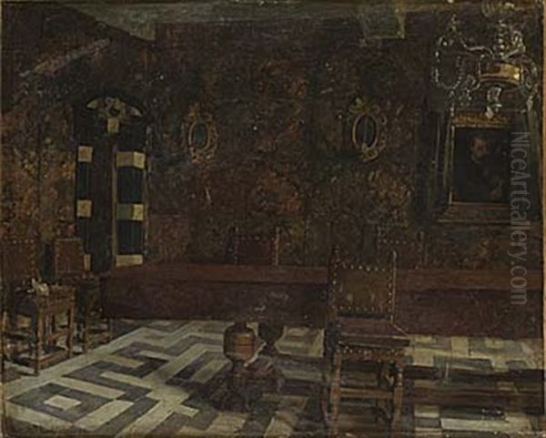 Interior Fran Gripsholms Slott Oil Painting by Henrik Nordenberg