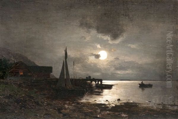 Vollmond Am Ufer Oil Painting by Axel Wilhelm Nordgren