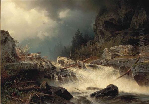 An Eagle At A Mountain Torrent by Axel Wilhelm Nordgren