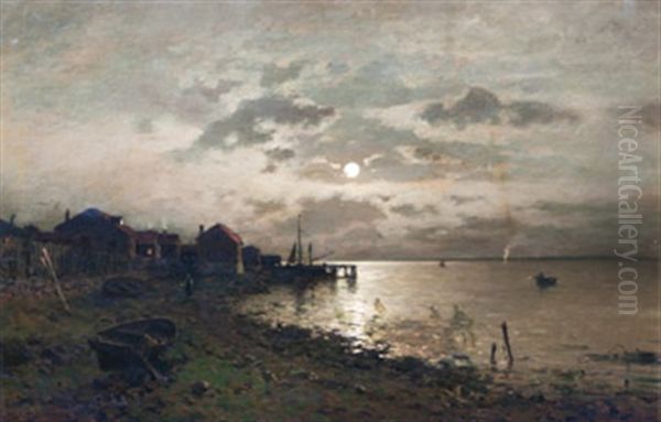 Fiskeby I Mansken Oil Painting by Axel Wilhelm Nordgren