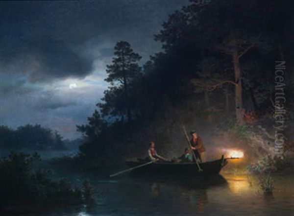 Ljusterfiske Oil Painting by Axel Wilhelm Nordgren