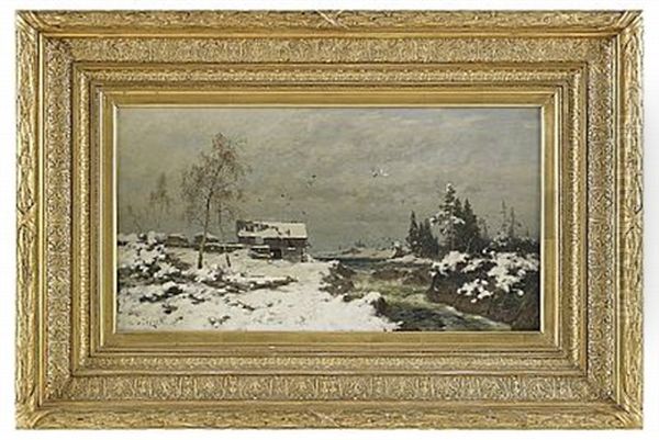 Skymning Over Forslandskap Med Sagverk Oil Painting by Axel Wilhelm Nordgren