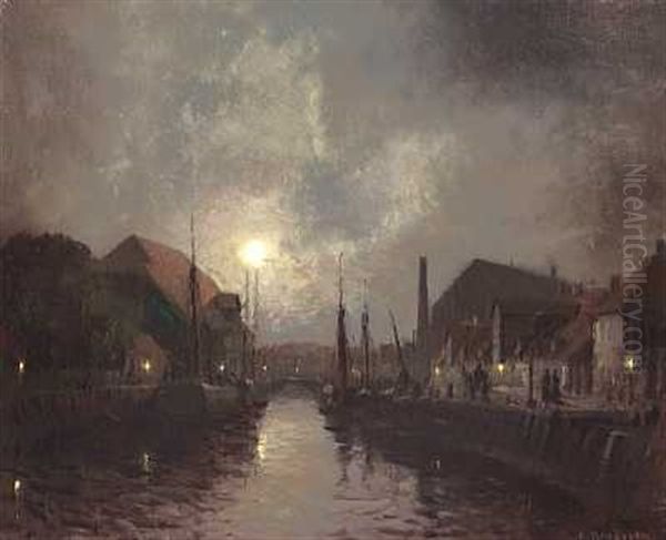 Fuldmane Over Kobenhavns Havn Oil Painting by Axel Wilhelm Nordgren