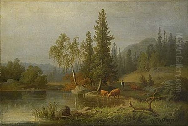 Vattenpaus Oil Painting by Axel Wilhelm Nordgren