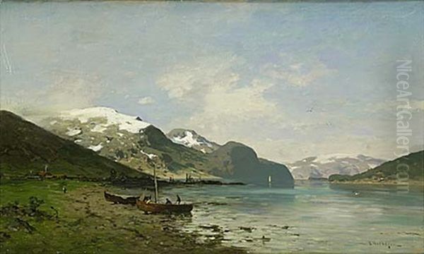 Fjordlandskap Med Fiskare Oil Painting by Axel Wilhelm Nordgren