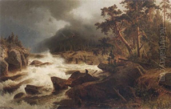 Forslandskap Med Ornar Oil Painting by Axel Wilhelm Nordgren