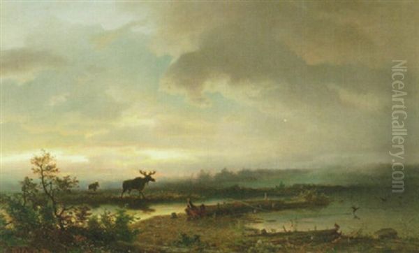 Landskap Med Algar Oil Painting by Axel Wilhelm Nordgren