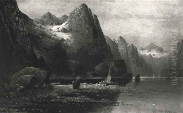 Fjordlandskap Oil Painting by Axel Wilhelm Nordgren