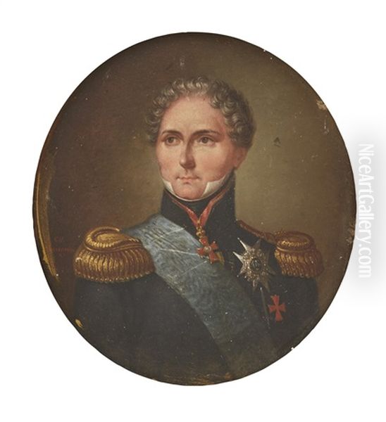 Portratt Av Karl Xiv Johan I Uniform Med Serafimerordens Bla Band Oil Painting by Carl Vilhelm Nordgren