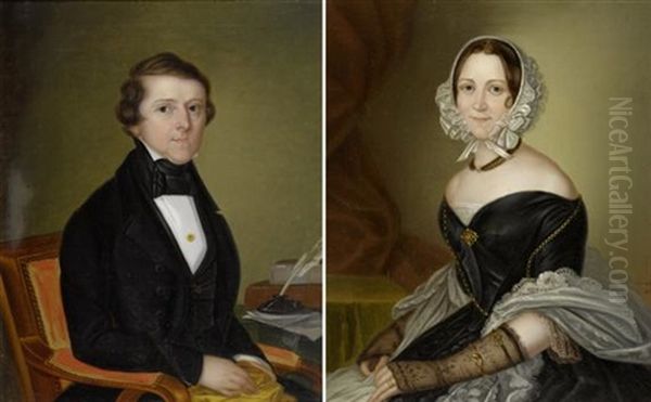 Portait Von Theodor Mayer (+ Portait Seiner Frau; Pair) Oil Painting by Carl Vilhelm Nordgren