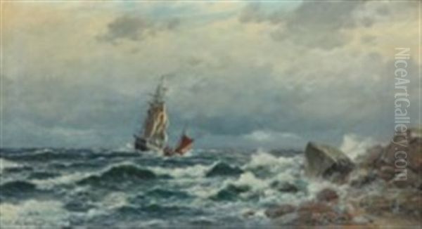 Marine With Danish Sailing Ships Oil Painting by Olaf Nordlien