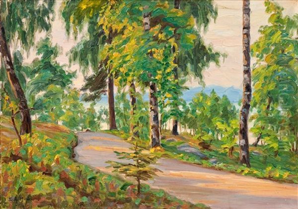 Country Road In Summer Oil Painting by Alfhild Elin Nordlund