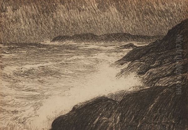 Stormdag Med Brytande Sjo Pa Klipporna (stormy Day With High Sea Against The Cliffs) Oil Painting by Karl Nordstroem