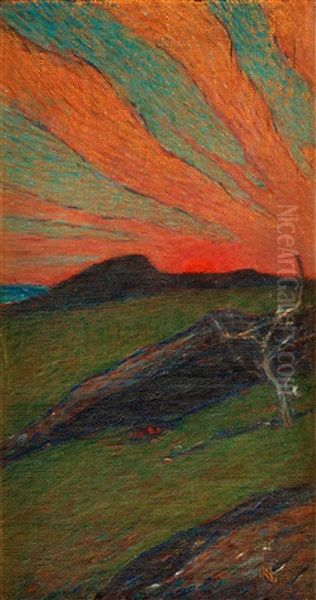 Solnedgang, Bohuslan (sunset, Bohuslan) Oil Painting by Karl Nordstroem