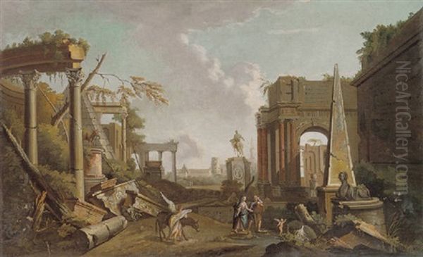 Classical Landscape With Ruins And Figures Oil Painting by James Norie