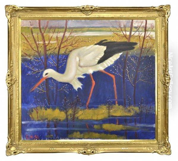 Vadande Stork by Ernst Norlind