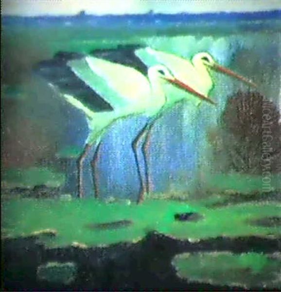 Storkpar Oil Painting by Ernst Norlind