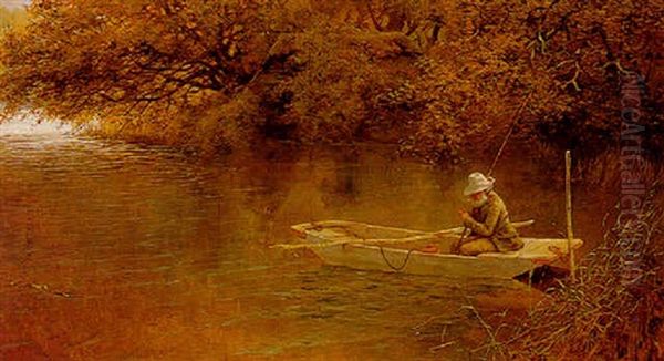 Contentment, A Corner On A Norfolk Broad Oil Painting by George Parsons Norman