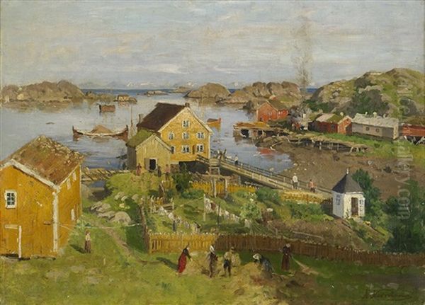 Small Town By The Fjord Oil Painting by Adelsteen Normann