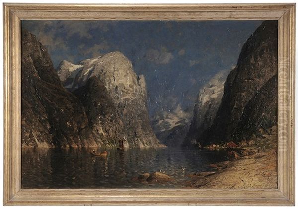 Fjord With Boaters Oil Painting by Adelsteen Normann