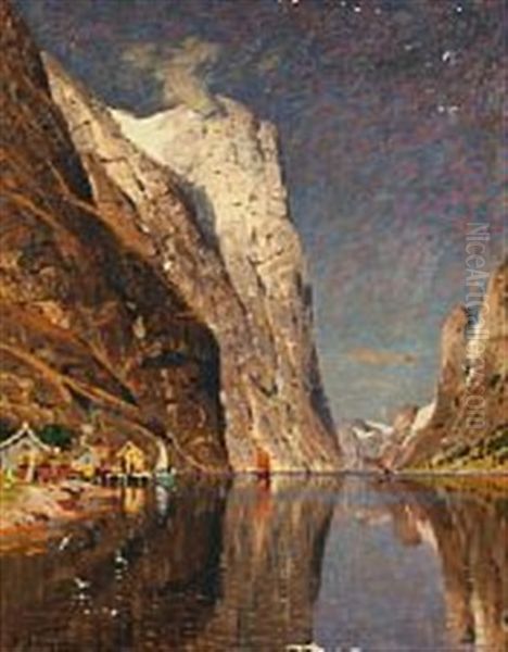 Landscape At A Fiord In Norway Oil Painting by Adelsteen Normann