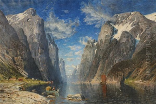 Fjordlandskap Fra Raftesundet, Vesteralen Oil Painting by Adelsteen Normann