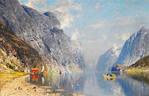 A Summer Day At The Naeryofjord In Norway Oil Painting by Adelsteen Normann