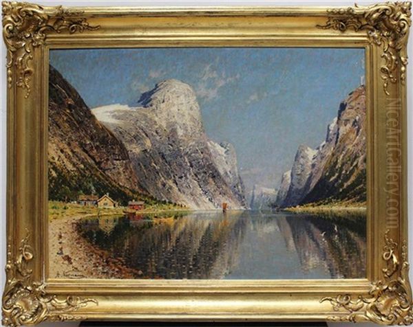 Fjordansicht (wohl Sognefjord) Oil Painting by Adelsteen Normann