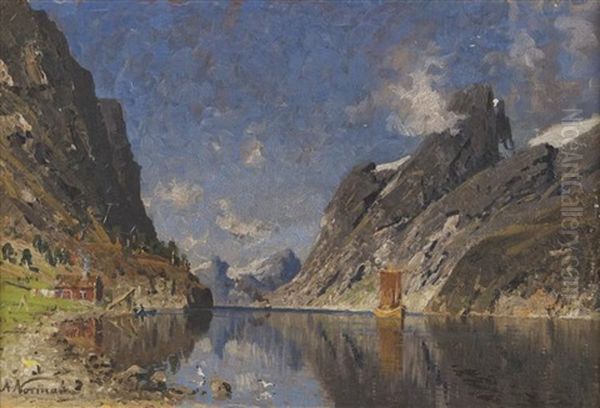 Norweigian Fjord Oil Painting by Adelsteen Normann