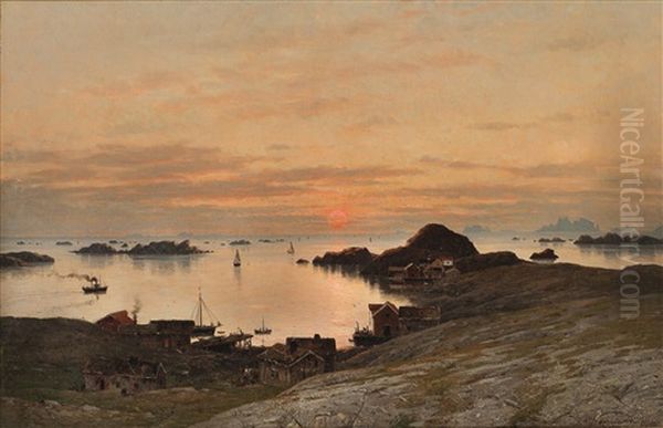 Fishing Village Under The Midnight Sun Oil Painting by Adelsteen Normann