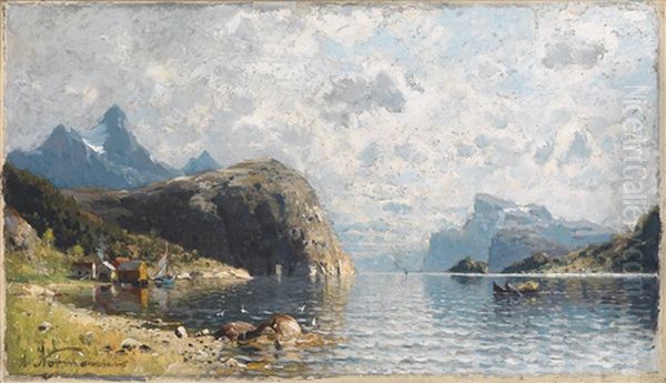 Blick In Den Sognefjord In Norwegen Oil Painting by Adelsteen Normann