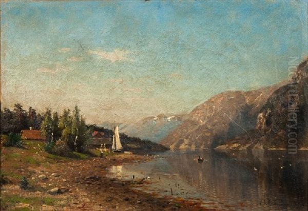 Fjord Et Barques Oil Painting by Adelsteen Normann