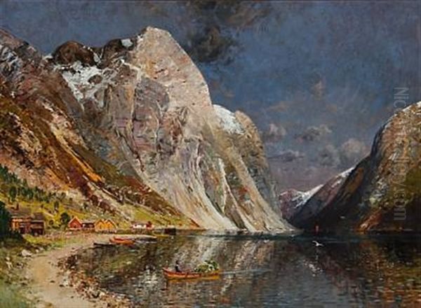 Summer Day At A Norwegian Fjord Oil Painting by Adelsteen Normann