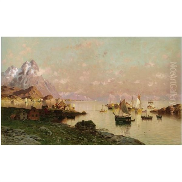 En Sommernatt I Svolvaer, Lofoten (a Summer's Night In Svolvaer, Lofoten) Oil Painting by Adelsteen Normann