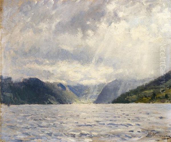 Norwegische Fjordlandschaft Mit Wolkigem Himmel Oil Painting by Adelsteen Normann