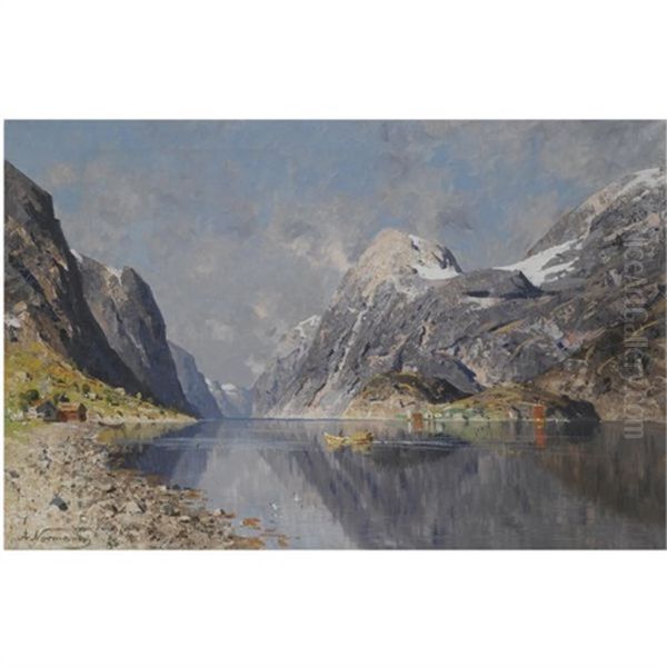 Roing Pa Fjorden Oil Painting by Adelsteen Normann